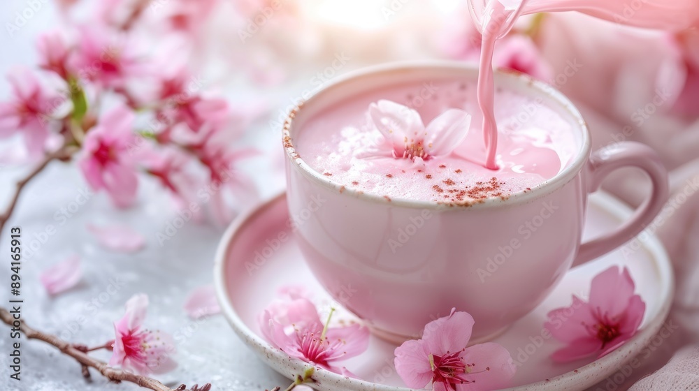 Pink Latte with Cherry Blossoms Pink Latte with Cherry Blossoms