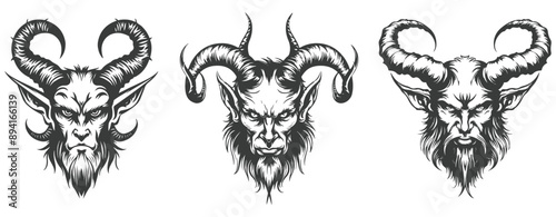 Illustration of Sketch of Horned Devil Head Isolated on White ,generative AI