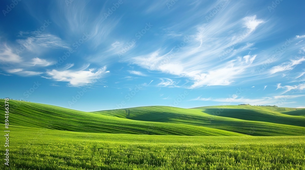 Fototapeta premium Rolling Green Hills Under a Blue Sky