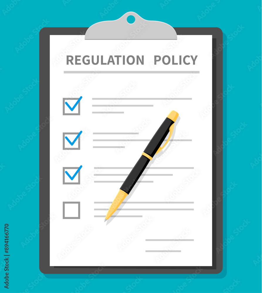 Regulation policy guideline document with law compliance and legal rules, vector icon, Regulation policy document with check mark ticks and pen, corporate guideline and business agreement checklist Regulation policy guideline document with law compliance and legal rules, vector icon, Regulation policy document with check mark ticks and pen, corporate guideline and business agreement checklist