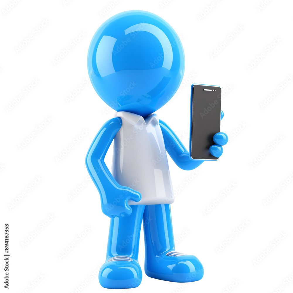 3D icon - human with Smartphone icon, on isolated transparent background 3D icon - human with Smartphone icon, on isolated transparent background