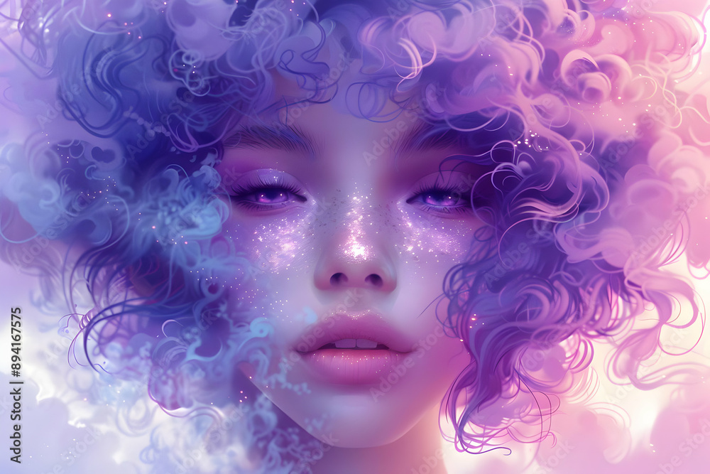 Purple Dreamy Woman with Sparkly Makeup Purple Dreamy Woman with Sparkly Makeup