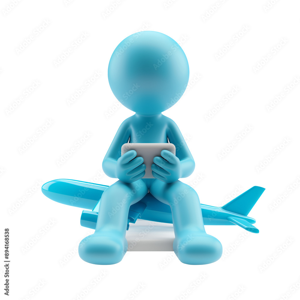 Human with 3D Airplane Mode icon, on isolated transparent background