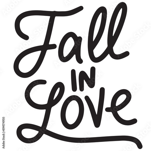 Quadro su tela Fall in love text lettering. Hand drawn vector art.