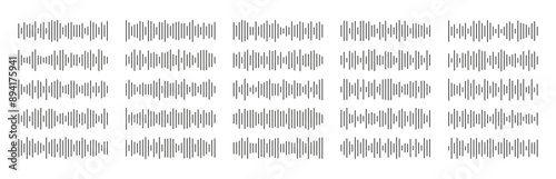 Podcast sound waves or voice audio soundwaves of message record, vector icons. Podcast or sound waves of simple lines for online streaming podcasting or music player and mobile phone voice message