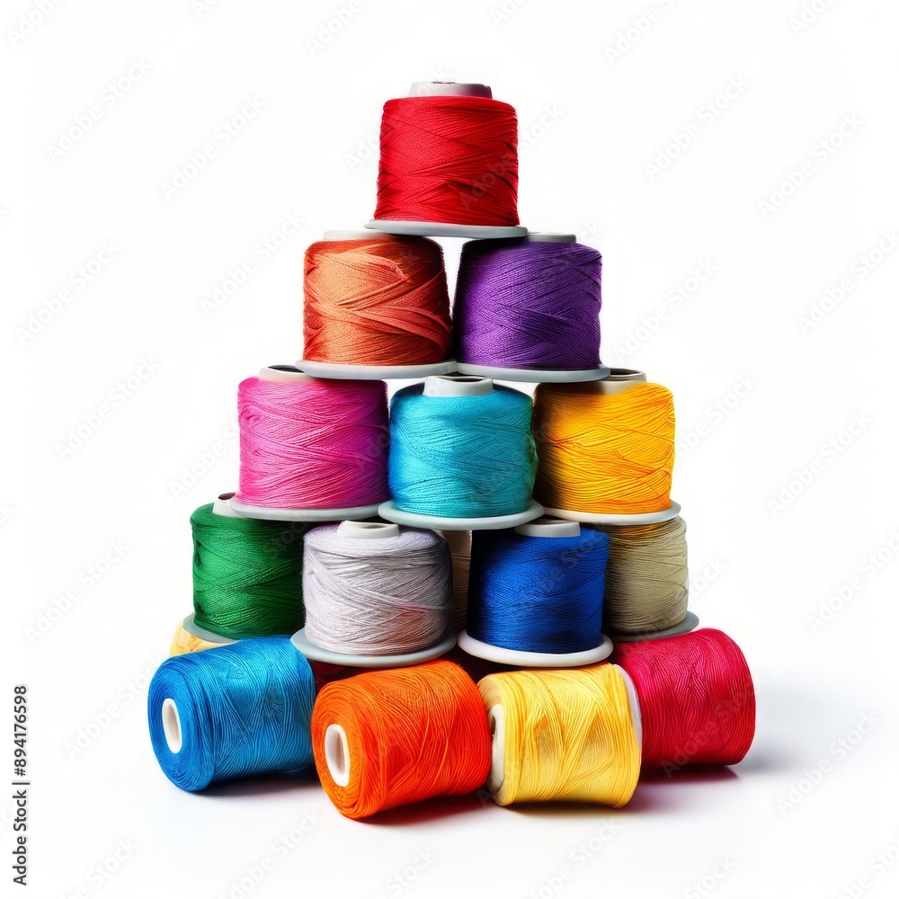 a stack of colorful sewing threads in a neat pile isolated on wh a stack of colorful sewing threads in a neat pile isolated on wh