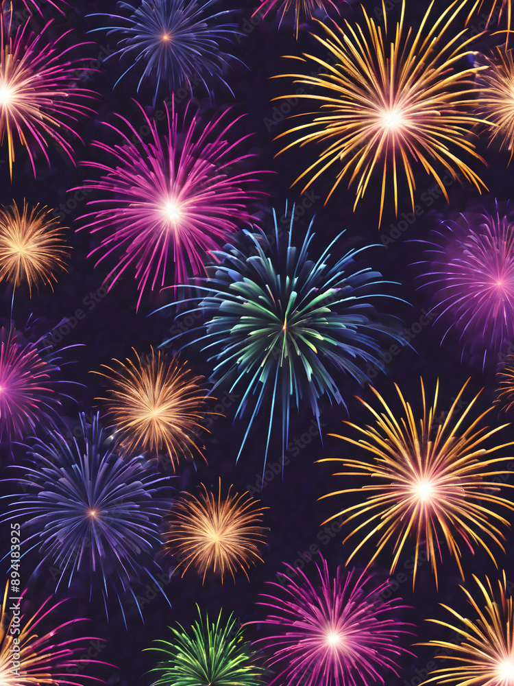 Fototapeta premium New Year fireworks background with vibrant colors