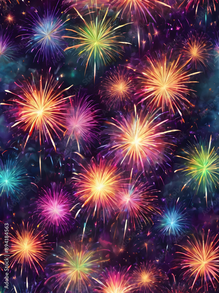 Fototapeta premium New Year fireworks background with vibrant colors