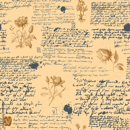  seamless textural background in the style of notes from the diary of a botanist with sketches