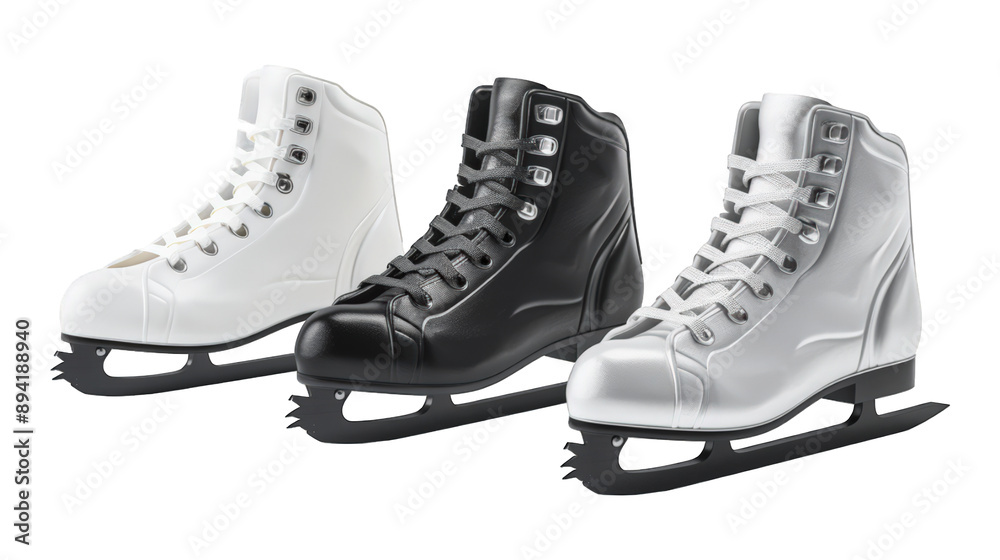 Collection Of Mixed Ice Skates White Black And Grey For Ice Sports Ads And Promotions isolated on transparent background. Generative ai Collection Of Mixed Ice Skates White Black And Grey For Ice Sports Ads And Promotions isolated on transparent background. Generative ai
