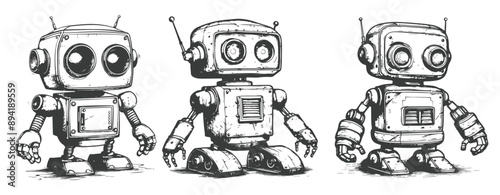 hand drawn robot cartoon sketch isolated on white ,generative ai