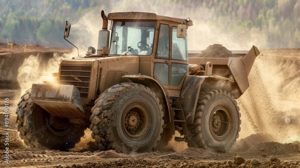 Excavator Digging in a Dirt Pit