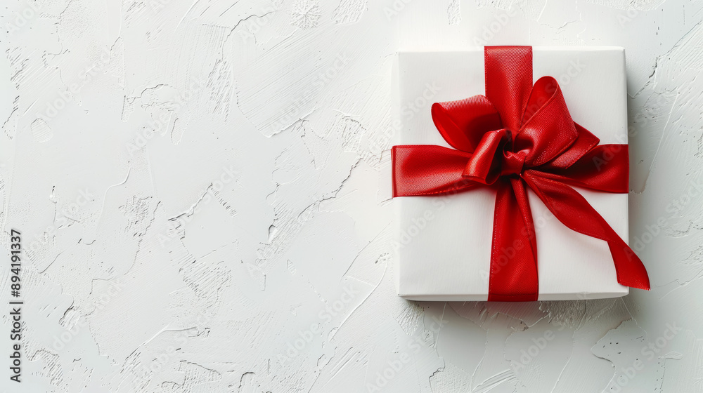 A gorgeous gift box tied with a vibrant red ribbon rests elegantly on a pristine white background, exuding the essence of the festive season. This captivating of Christmas and New Year. A gorgeous gift box tied with a vibrant red ribbon rests elegantly on a pristine white background, exuding the essence of the festive season. This captivating of Christmas and New Year.