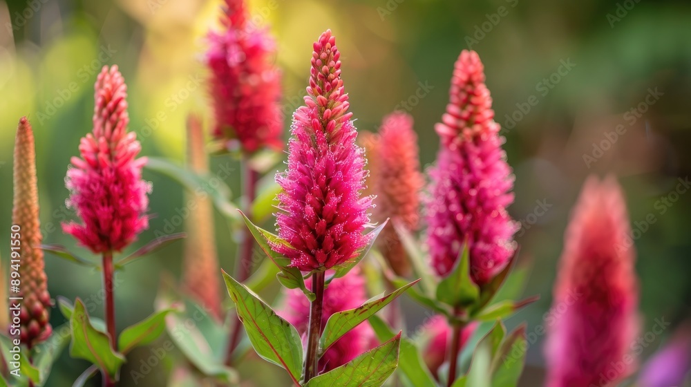 Celosia argentea flower in garden observed from a close side angle Celosia argentea flower in garden observed from a close side angle