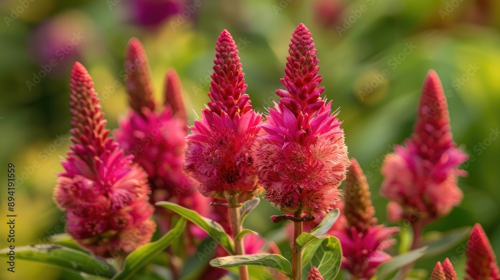 Celosia argentea flower in garden observed from a close side angle Celosia argentea flower in garden observed from a close side angle
