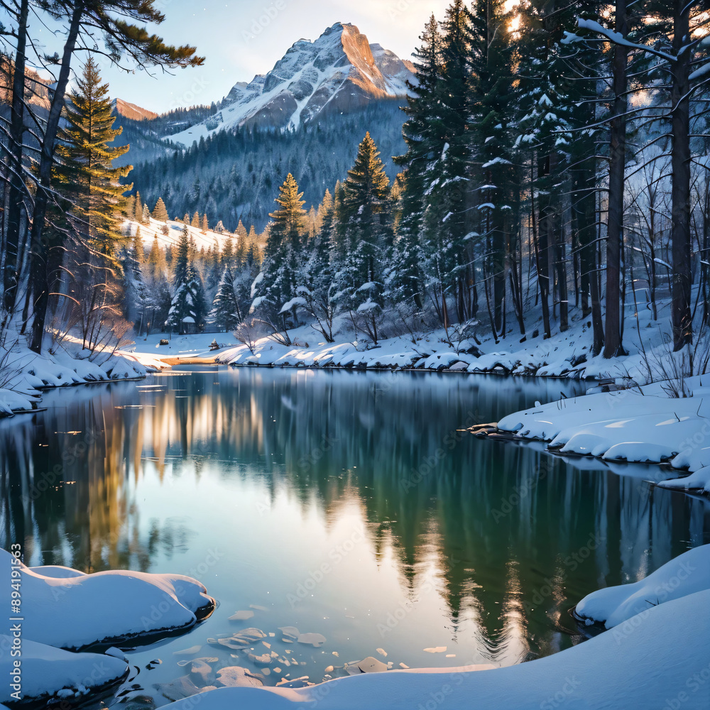 Fototapeta premium 山の見える雪景色