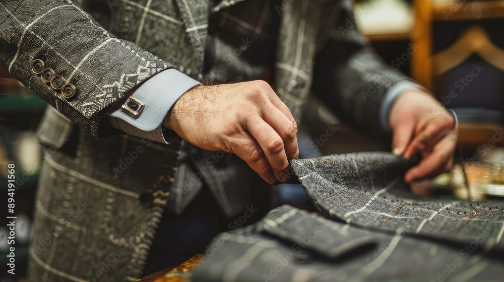 Fototapeta premium Tailored Suit Detailing in a Stylish Workshop