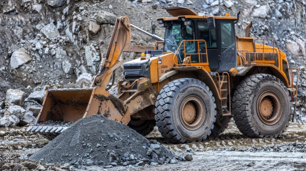 Yellow Wheel Loader in a Quarry Yellow Wheel Loader in a Quarry