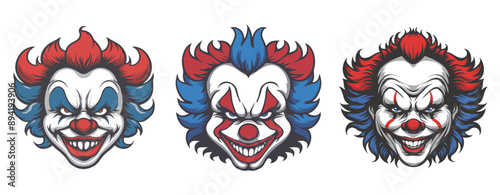 Evil clown illustration cartoon isolated on white ,generative ai