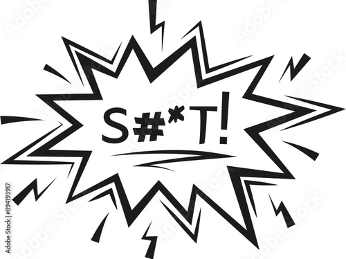 Comic swear speech bubble. Isolated vector bold comic book style balloon with a censored swear word, showcases a moment of surprise or frustration, with jagged edges and dynamic lines for emphasis