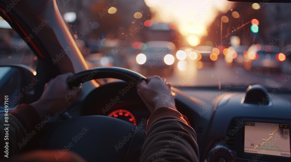 Evening Drive Through City Streets at Sunset Evening Drive Through City Streets at Sunset