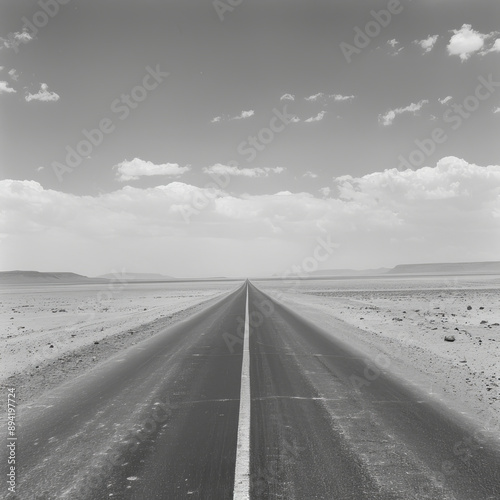 A lone road stretches through the vast Sahara desert in Egypt. It symbolizes freedom and the joy of embarking on a journey. The empty road represents the endless possibilities that lie ahead.