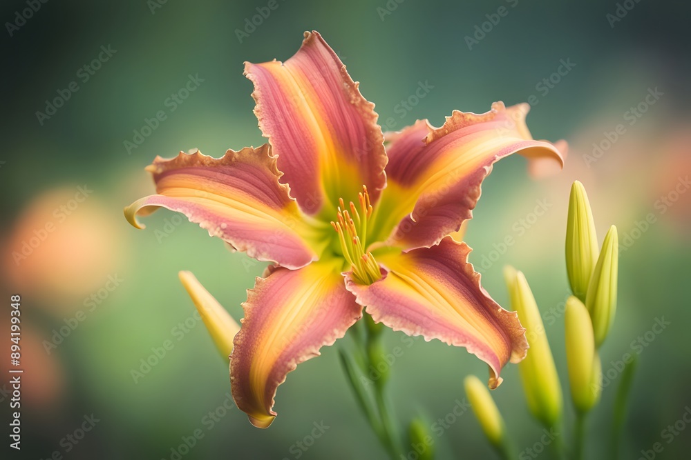 Fototapeta premium Daylily flower bokeh background, AI Generated