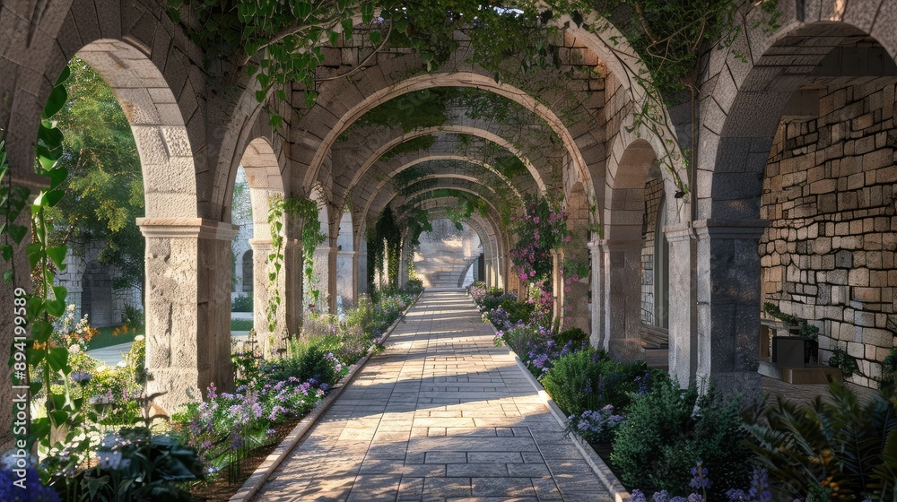 Tranquil Archway Garden Pathway Surrounded by Lush Greenery Tranquil Archway Garden Pathway Surrounded by Lush Greenery