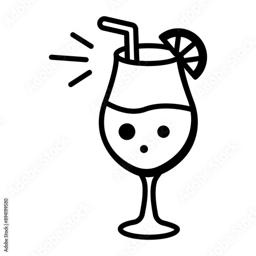 A doodle style icon of juice glass with a lemon on it 