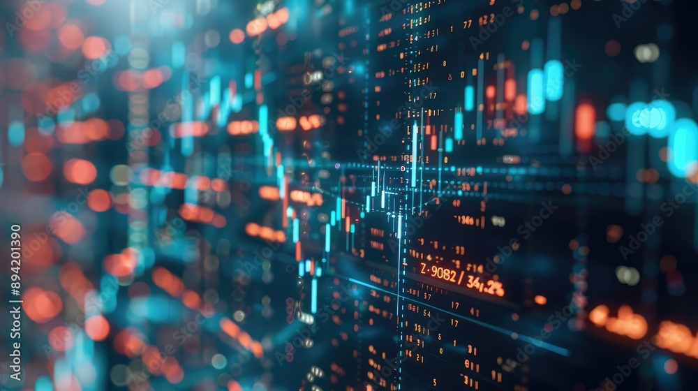 Fototapeta premium Digital Financial Market Data Visualization with Light Effects