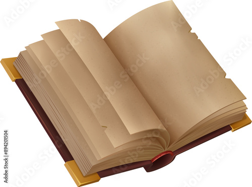 Ancient book with open pages for mystery game of ancient adventure, cartoon vector. Old medieval antique book with aged parchment paper for fantasy or witchcraft game GUI and gaming UI asset element