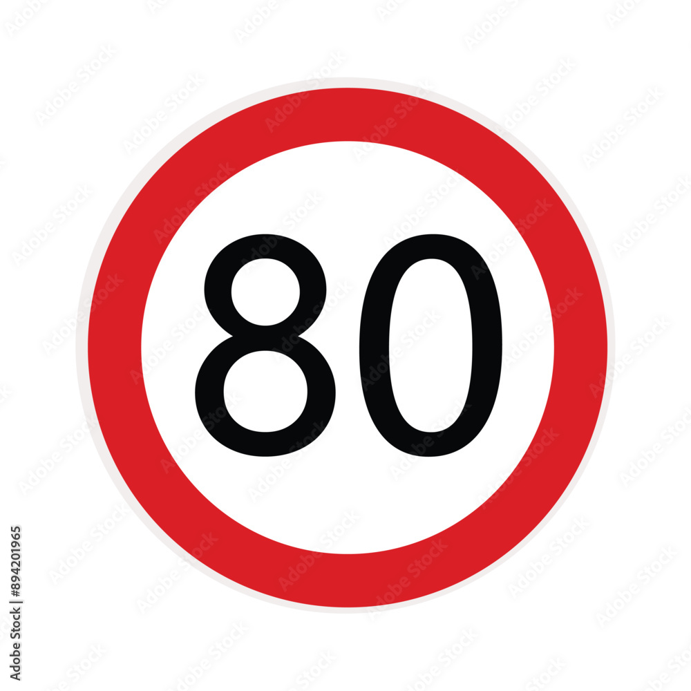 80 KM Speed limit highway sign. Eighty kilometers per hour traffic road sign. Restriction sign for car drivers not to exceed the speed over 80 kilometers per hour. Vector illustration 80 KM Speed limit highway sign. Eighty kilometers per hour traffic road sign. Restriction sign for car drivers not to exceed the speed over 80 kilometers per hour. Vector illustration