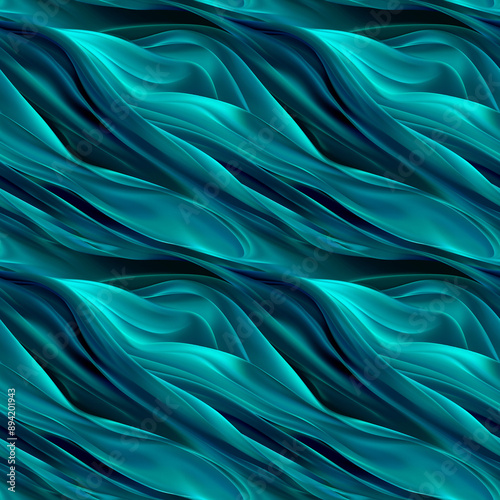 A seamless background of flowing abstract waves in turquoise and navy blue tones. The waves create a smooth, fluid design that is perfect for modern backgrounds, digital art, and creative presentation