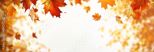 Beautiful colorful autumn leaves flying on white background, vibrant foliage, autumnal nature