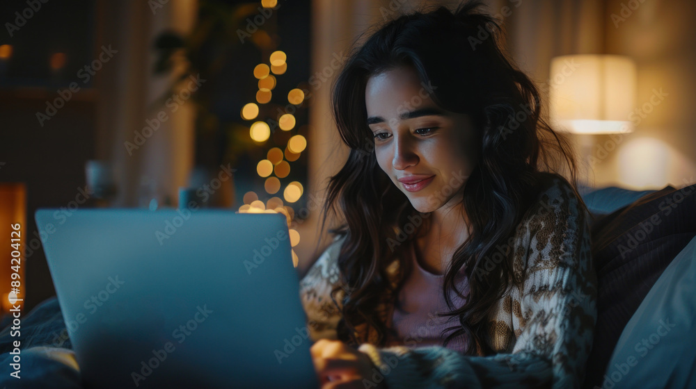 Young woman celebrates success while using laptop at home Young woman celebrates success while using laptop at home