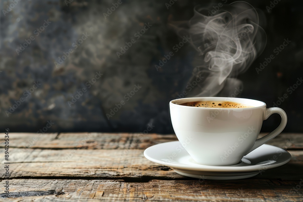 Steaming Cup of Coffee on Saucer Steaming Cup of Coffee on Saucer