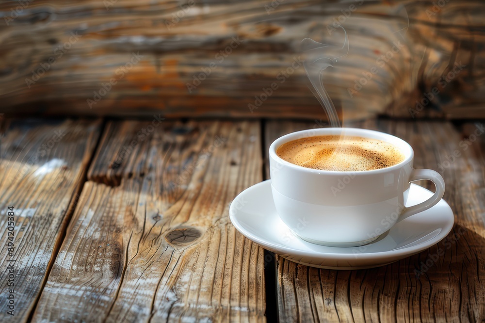 Steaming Cup of Coffee on Saucer Steaming Cup of Coffee on Saucer