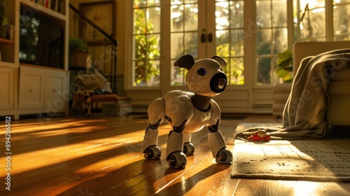 aibo robot dog stands walks photo