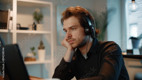 Bored male call center agent in office