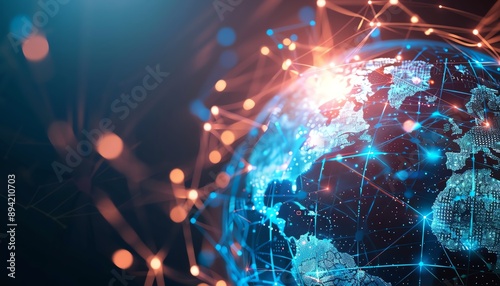 Glowing globe with network connections and digital lines