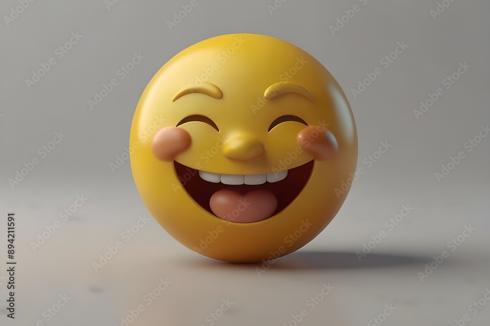A 3D luxury yellow face emoji with a loving expression, heart eyes and a wide smile, isolated on a white background with copy space for text.