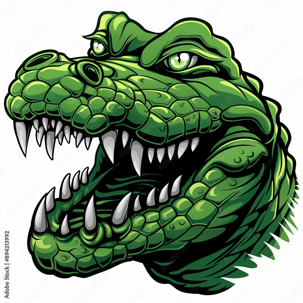 Obraz premium Ferocious Green Crocodile Head: A Vibrant Vector Illustration of Nature's Energetic Predator