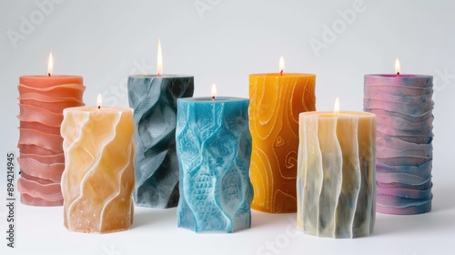 Interior candles of multicolored textured beeswax photo