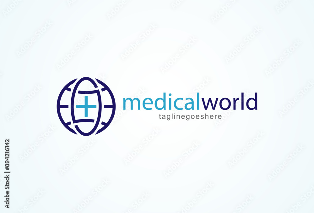Medical logo, Globe with medical cross inside, cross logo design template element, vector illustration Medical logo, Globe with medical cross inside, cross logo design template element, vector illustration