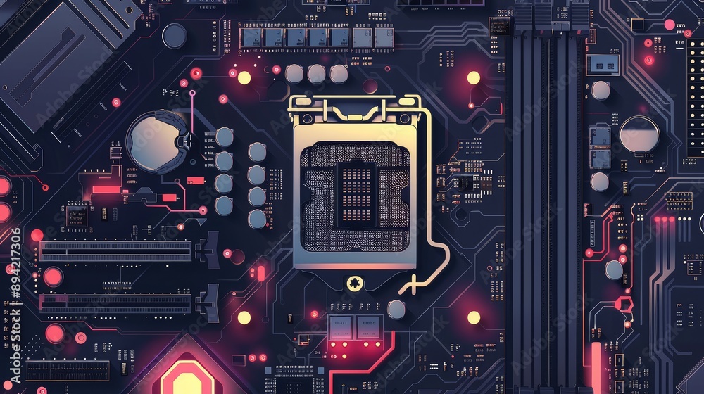 Fototapeta premium Detailed View of Computer Motherboard Circuit Technology