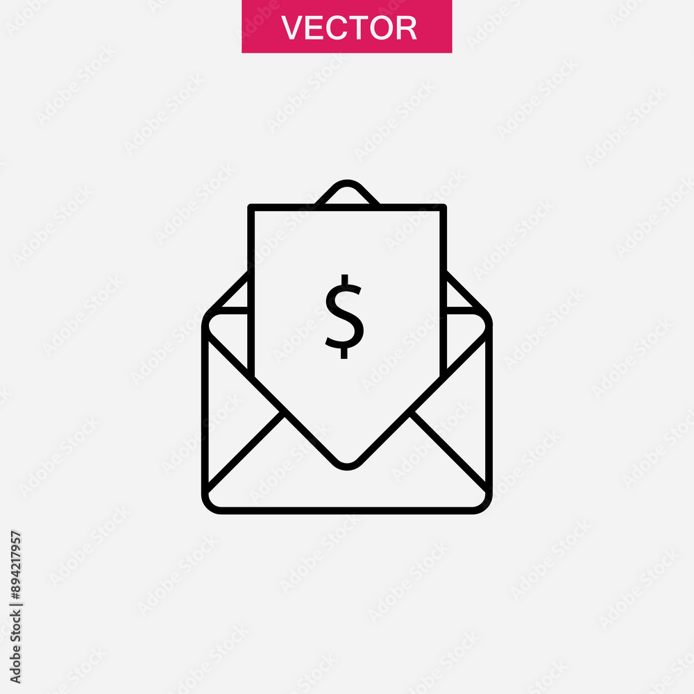 Envelope with money notification outline icon. simple flat black illustration for web and app on white background..eps Envelope with money notification outline icon. simple flat black illustration for web and app on white background..eps