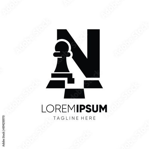 Letter N Pawn Chess Logo Design Vector Icon Graphic Emblem Symbol Illustration