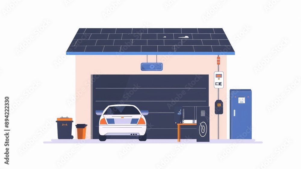 Modern Garage with Electric Vehicle Charging Station Modern Garage with Electric Vehicle Charging Station