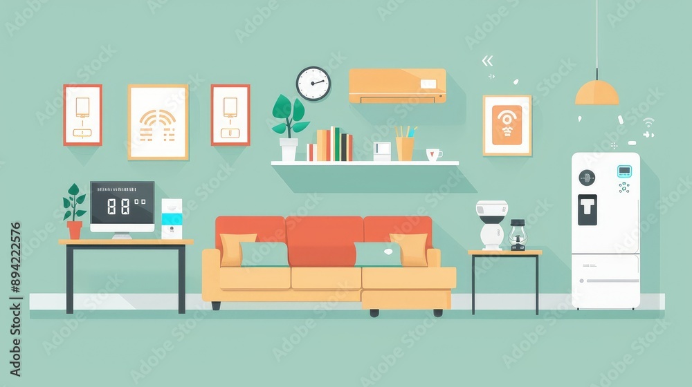 Modern Smart Living Room with Connected Devices Modern Smart Living Room with Connected Devices
