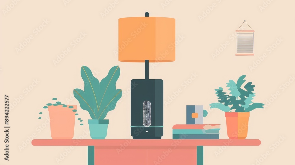 Minimalist Desk Setup with Lamp and Potted Plants Minimalist Desk Setup with Lamp and Potted Plants